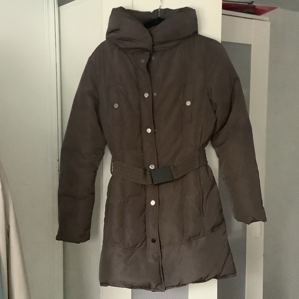 Zara Brown Quilted Belted Puffer Coat